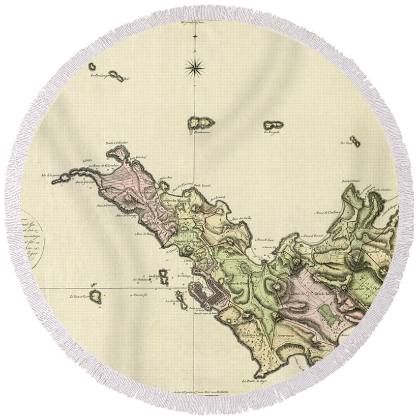 Saint Barts Round Beach Towel featuring the photograph Map Of Saint Barts 1801 by Andrew Fare