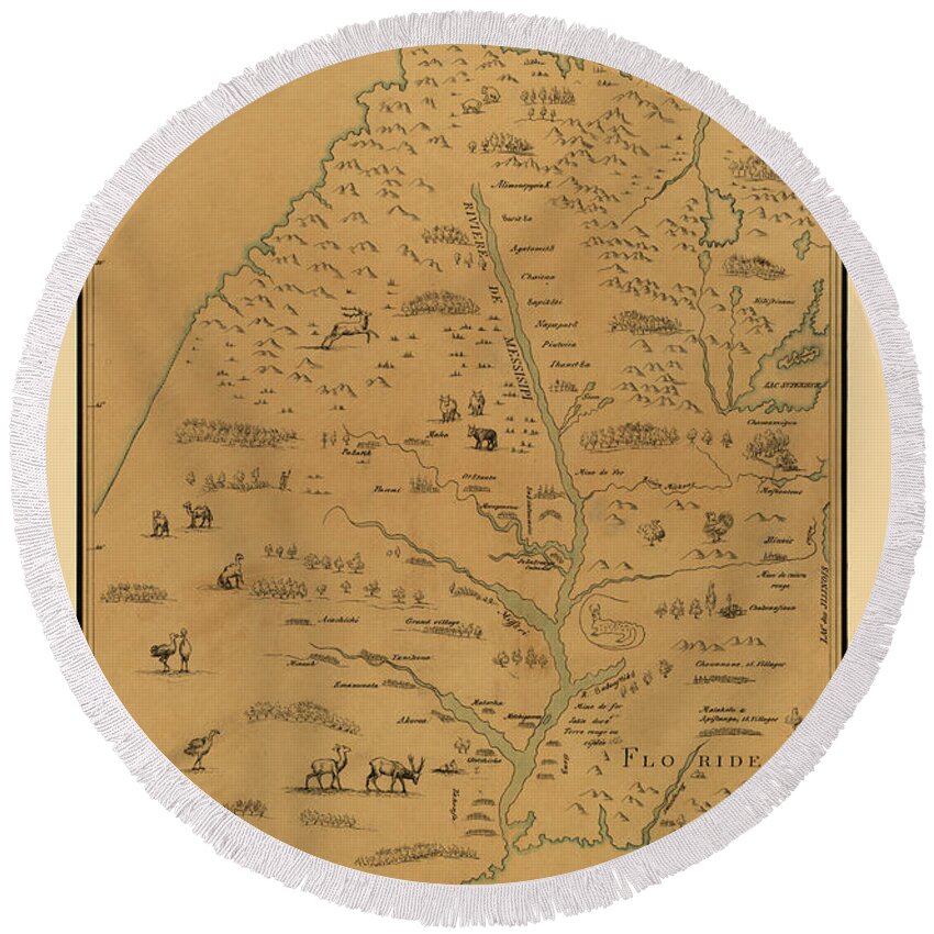 Mississippi River Round Beach Towel featuring the photograph Map Of The Mississippi River 1682 by Andrew Fare