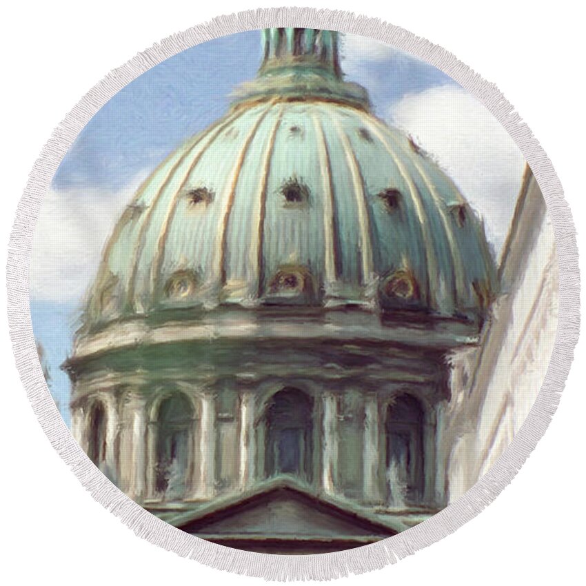 Chapel Round Beach Towel featuring the painting Marble Church by Jeffrey Kolker