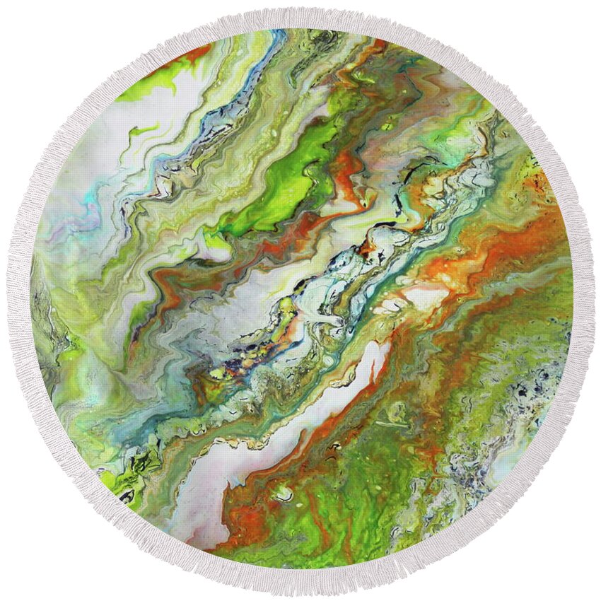 Abstract Round Beach Towel featuring the painting Metamorphosis #2 by Madeleine Arnett