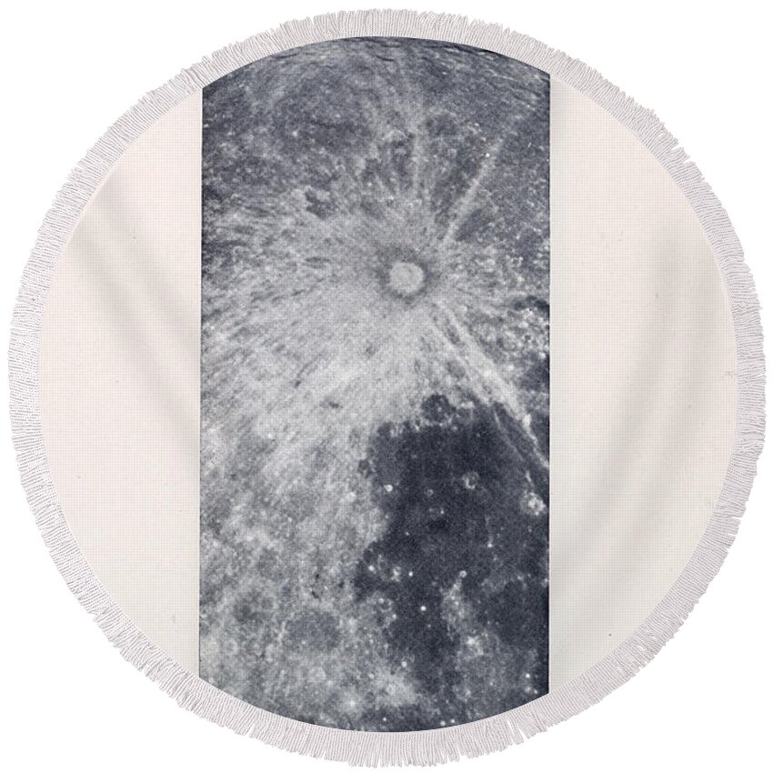 Celestial Chart Round Beach Towel featuring the drawing Mare Nubium - Sea of Clouds - Surface of the moon - Lunar Surface - Old Atlas - Celestial Chart 05 by Studio Grafiikka
