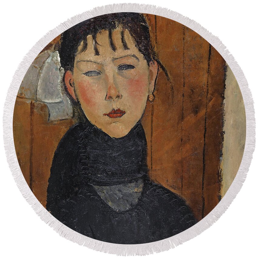 Amedeo Modigliani Round Beach Towel featuring the painting Marie, Daughter of the People, 1918 by Amedeo Modigliani