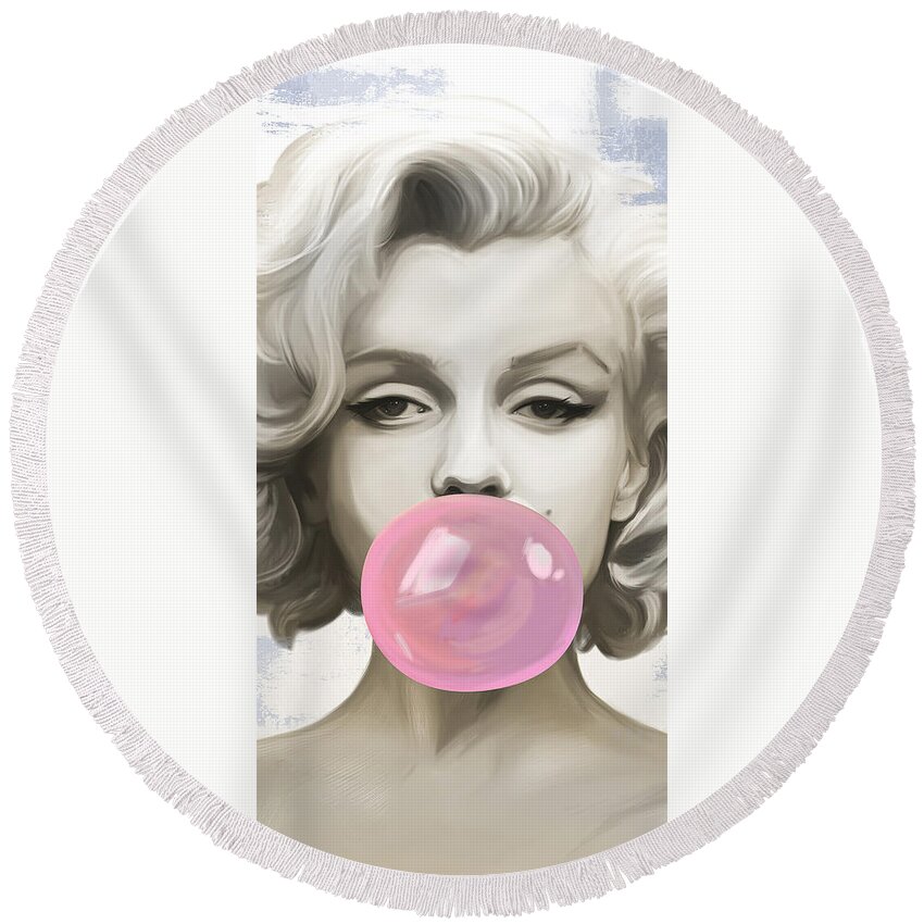 Actress Round Beach Towel featuring the digital art Marilyn Bubbles by Canvas Cultures