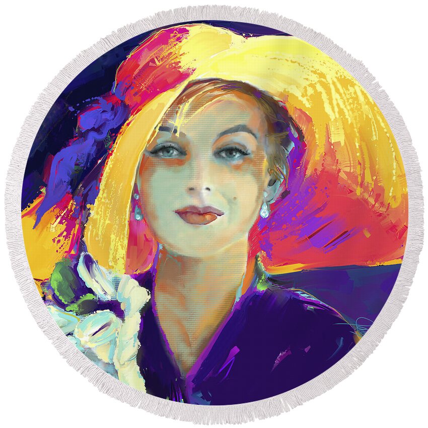 Marilyn Round Beach Towel featuring the painting Marilyn Monroe 2 Blue by Jackie Medow-Jacobson