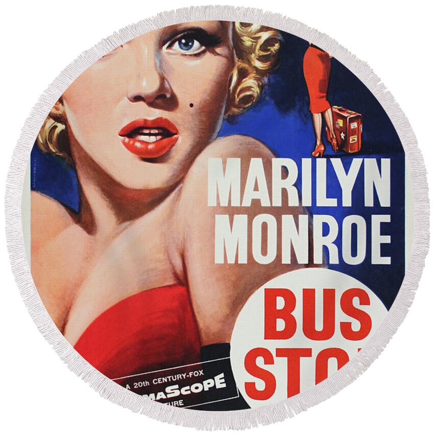 Bus Stop Round Beach Towel featuring the digital art Marilyn Monroe - Bus Stop by Georgia Clare