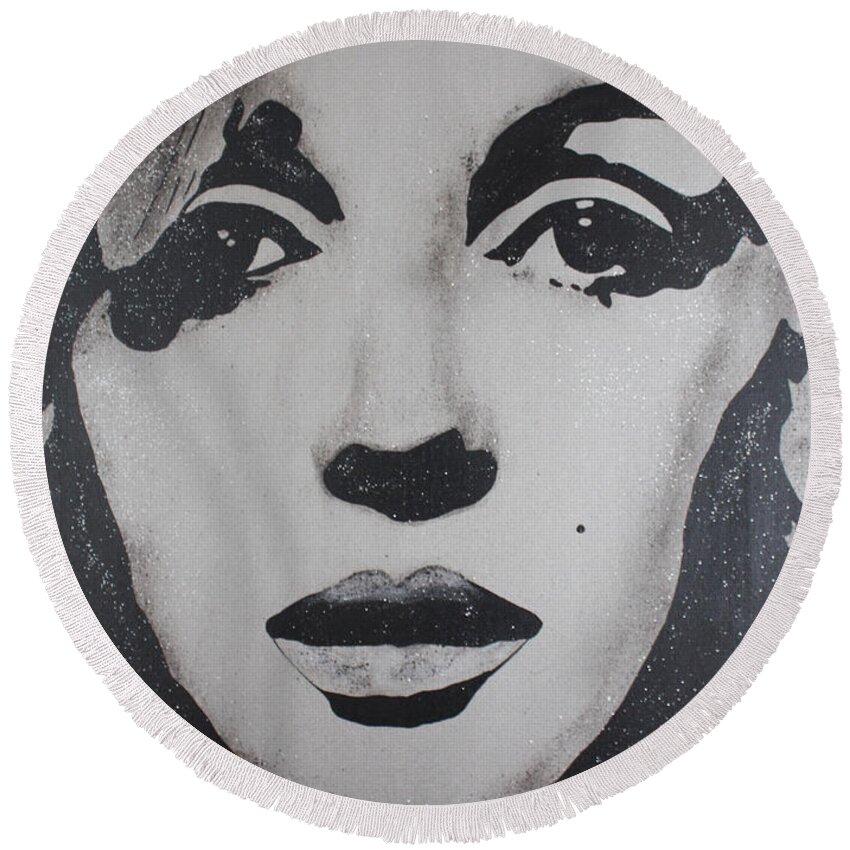 Amazing Round Beach Towel featuring the mixed media MARILYN MONROE Diamonds by Kathleen Artist PRO
