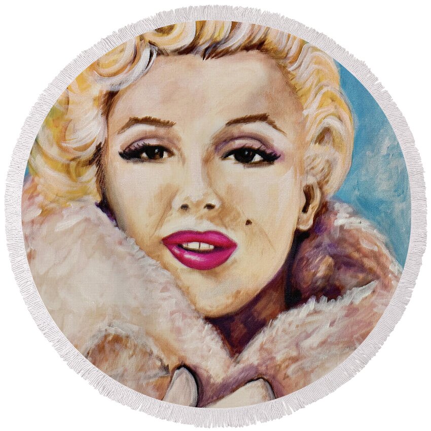 Marilyn Monroe Round Beach Towel featuring the painting Marilyn Monroe by Katia Von Kral