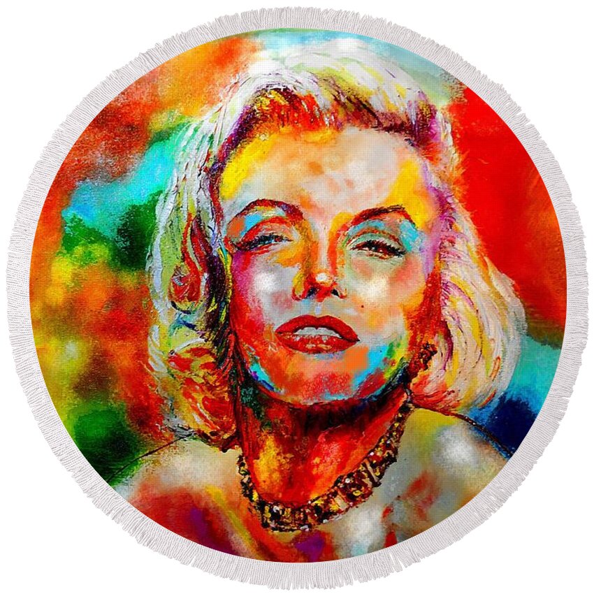 Marilyn Monroe Round Beach Towel featuring the painting Marilyn Monroe by Leland Castro