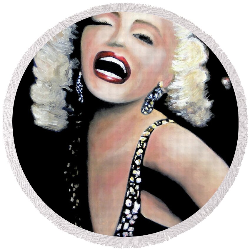 Marilyn Monroe Round Beach Towel featuring the painting Marilyn Monroe by Marti Green