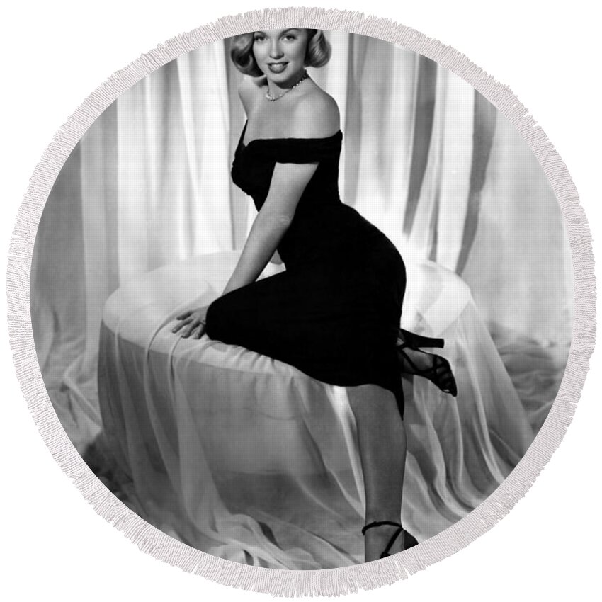 Marilyn Monroe Round Beach Towel featuring the photograph Marilyn Monroe Publicity Shot THE ASPHALT JUNGLE by Vintage Collectables
