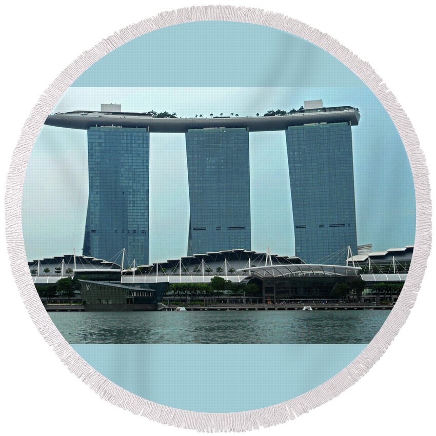 Singapore Round Beach Towel featuring the photograph Marina Bay Sands 4 by Ron Kandt