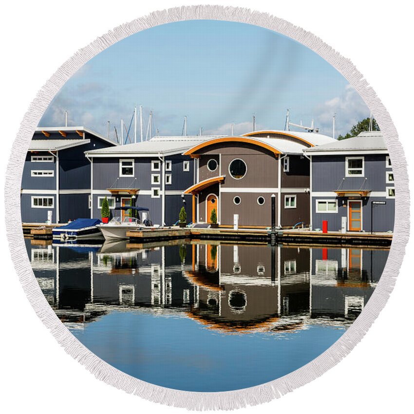 Blue Round Beach Towel featuring the photograph Marina Homes Reflected by Darryl Brooks