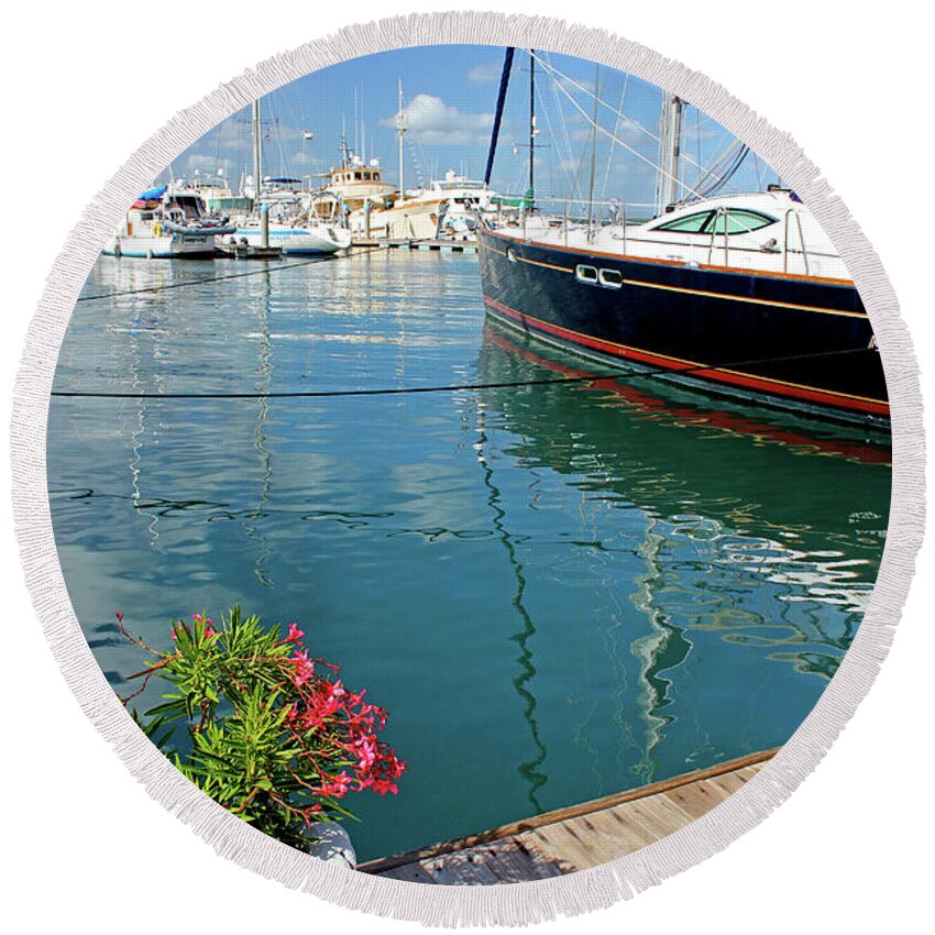 La Paz Round Beach Towel featuring the photograph Marina Morning by Becqi Sherman