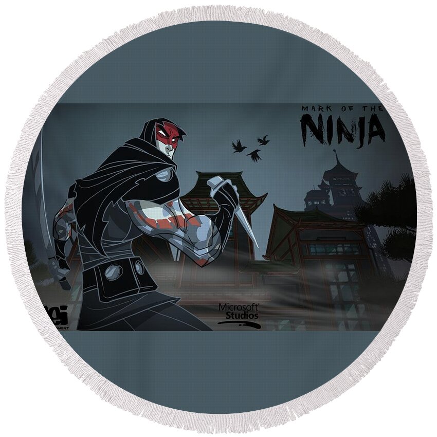 Mark Of The Ninja Round Beach Towel featuring the digital art Mark Of The Ninja by Super Lovely
