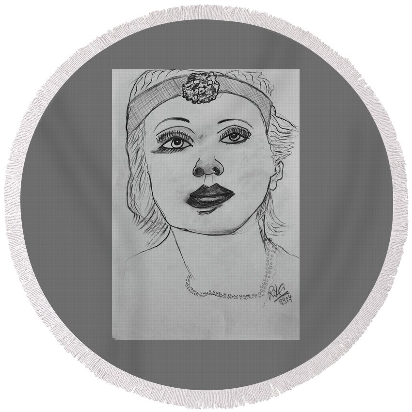 Drawing Round Beach Towel featuring the drawing Marlene by Roger Cummiskey