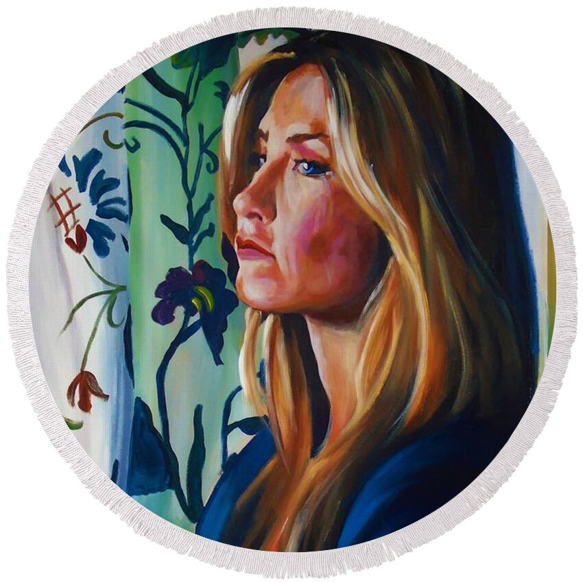 Jennifer Aniston Round Beach Towel featuring the painting Marley Died by Terence R Rogers