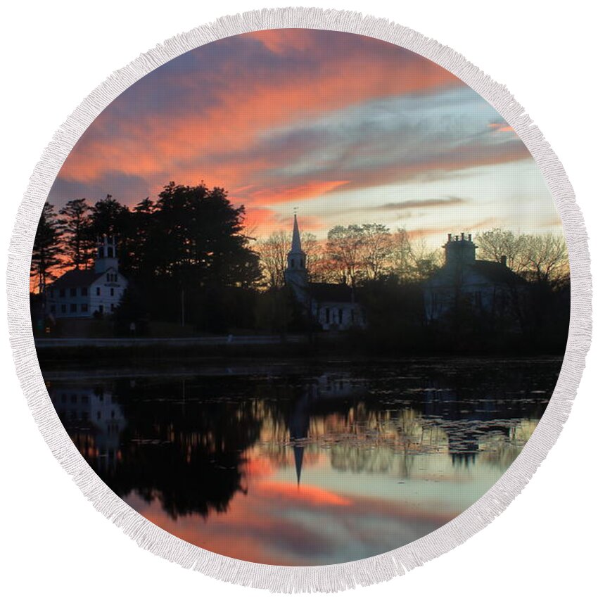 New Hampshire Round Beach Towel featuring the photograph Marlow Village Sunset by John Burk