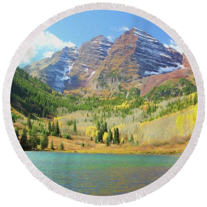 Colorado Round Beach Towel featuring the photograph The Maroon Bells Reimagined 2 by Eric Glaser
