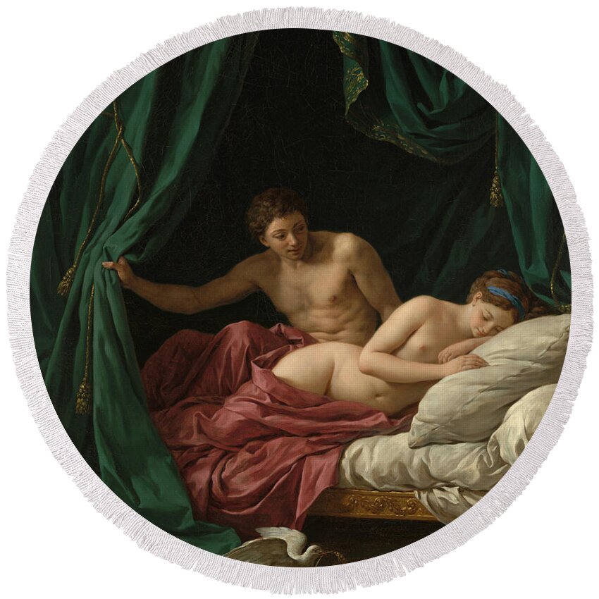 French Artist Round Beach Towel featuring the painting Mars and Venus by Louis-Jean-Francois Lagrenee