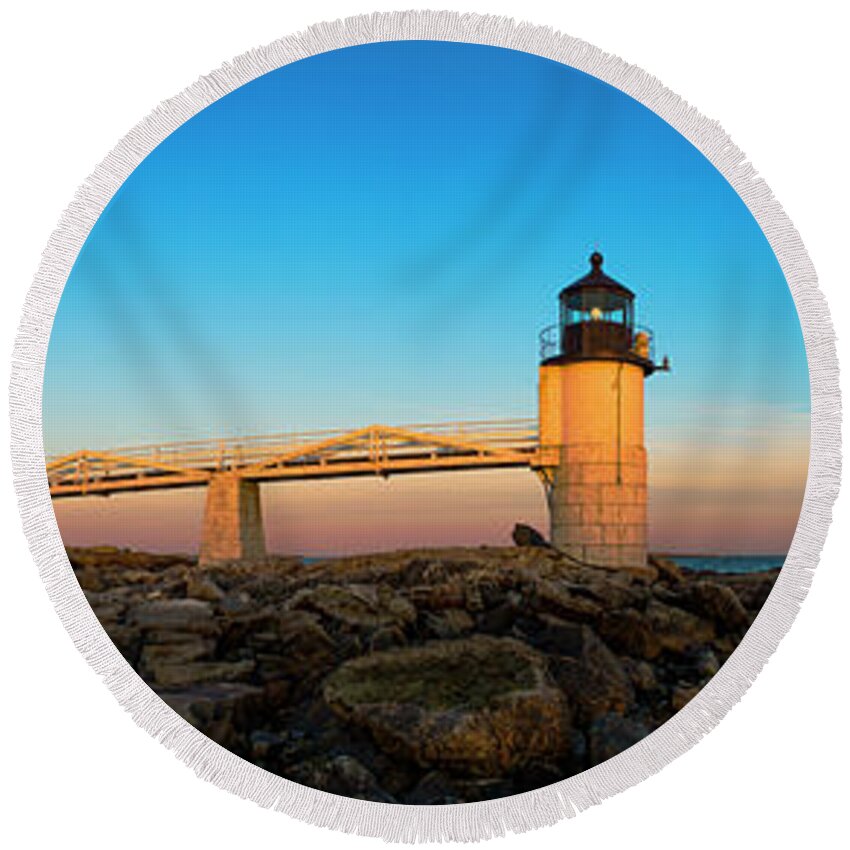 Lighthouse Round Beach Towel featuring the photograph Marshall Point Lighthouse by Diane Diederich