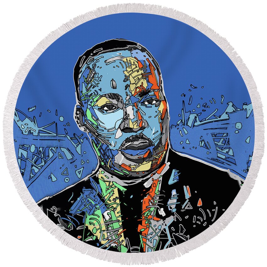 Martin Luther King Jr Round Beach Towel featuring the digital art Martin Luther King Color by Bekim M