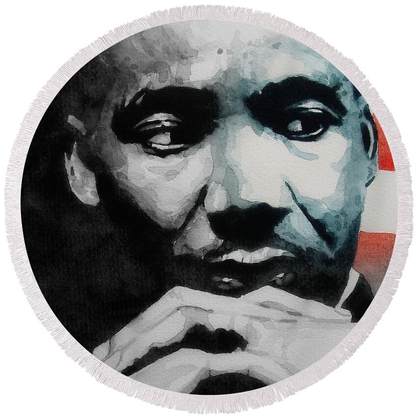 Mlk Round Beach Towel featuring the painting Martin Luther King Jr- I Have A Dream by Paul Lovering