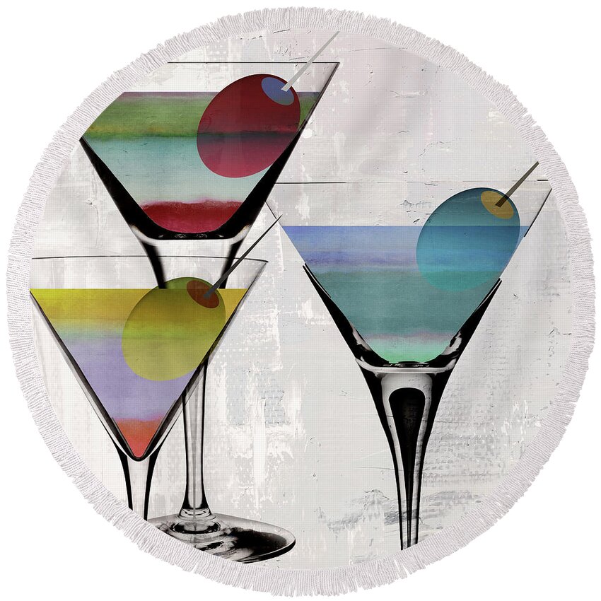 Martini Round Beach Towel featuring the painting Martini Prism by Mindy Sommers