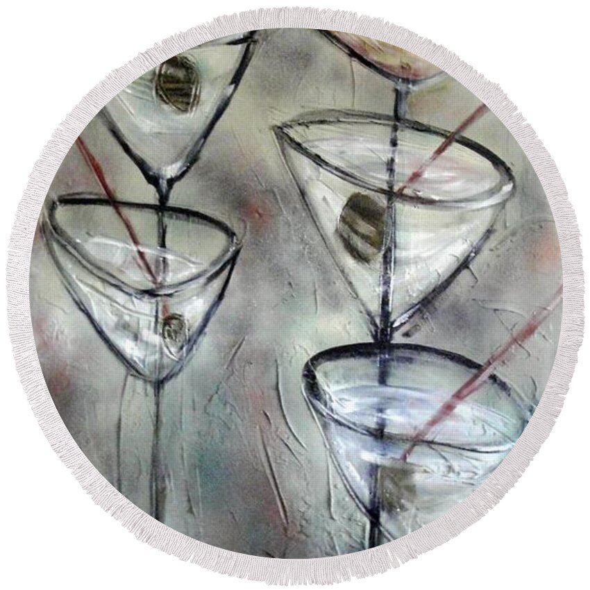  Still Life Round Beach Towel featuring the painting Martini Time by Chuck Gebhardt