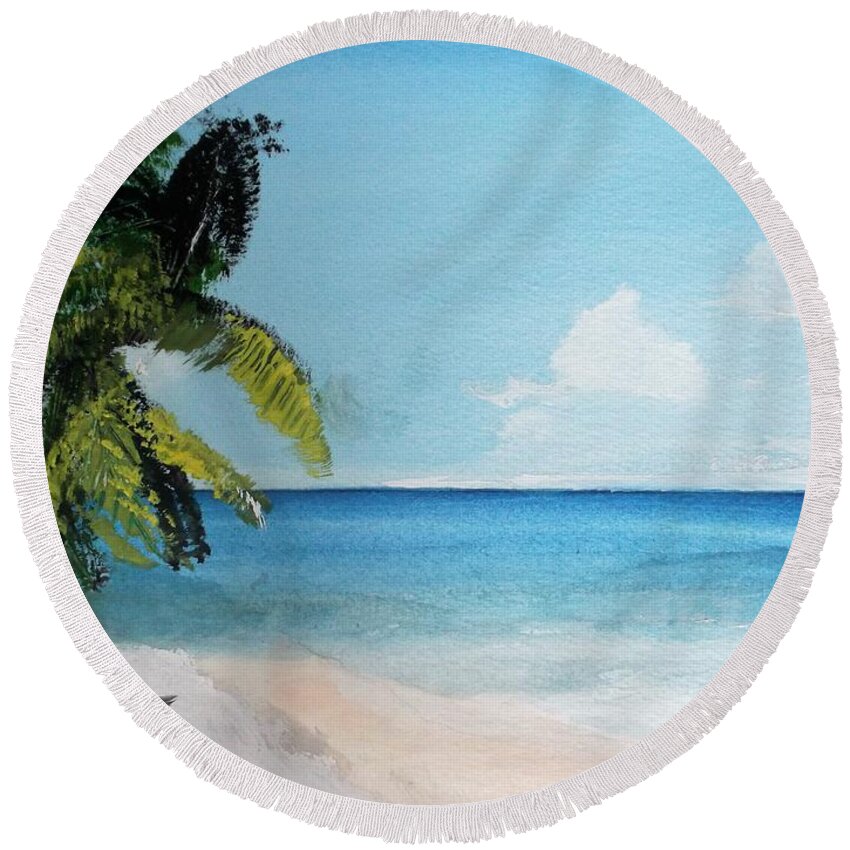 Martinique Round Beach Towel featuring the painting Martinique by Carole Robins