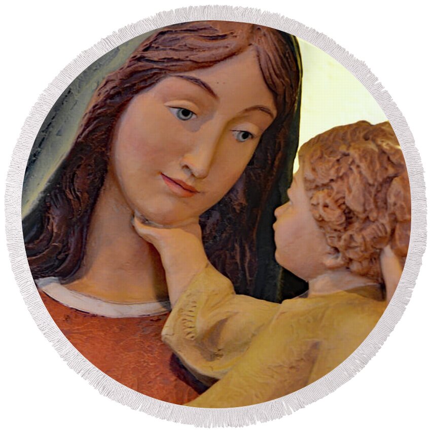 Holy Family Round Beach Towel featuring the photograph Mary and Baby Jesus by Debby Pueschel