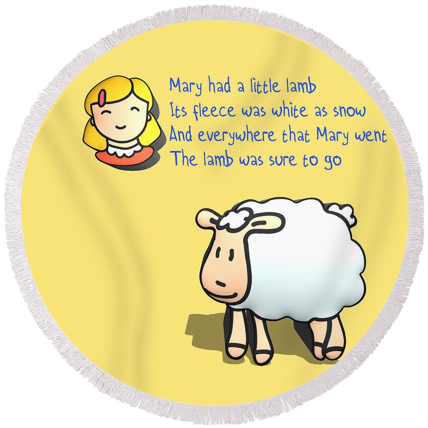 Mary Round Beach Towel featuring the digital art Mary had a little lamb by Humorous Quotes