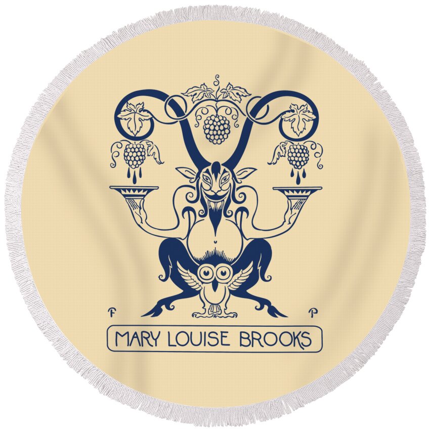 Louise Brooks Round Beach Towel featuring the digital art Mary Louise Brooks Bookplate by Louise Brooks