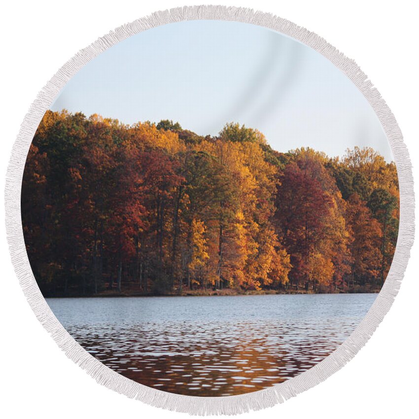 Maryland Round Beach Towel featuring the photograph Maryland Autumns - Clopper Lake - Fall Bloom by Ronald Reid