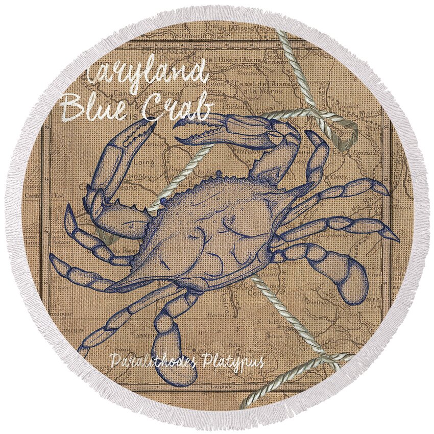 Crab Round Beach Towel featuring the painting Maryland Blue Crab by Debbie DeWitt
