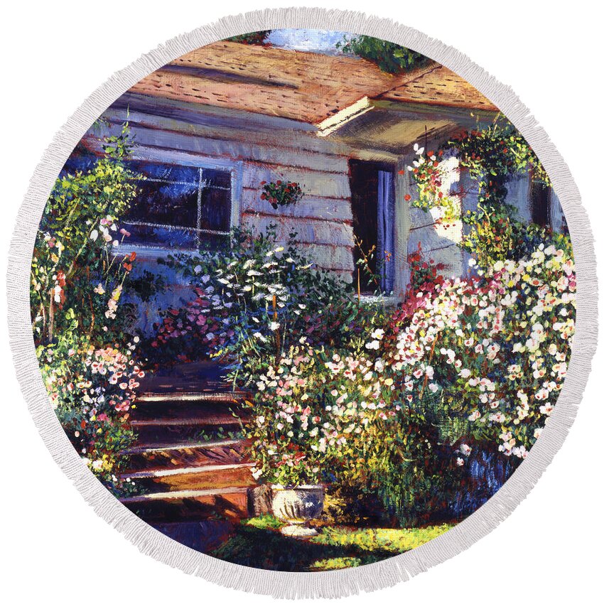 Cottage Round Beach Towel featuring the painting Mary's Cottage by David Lloyd Glover