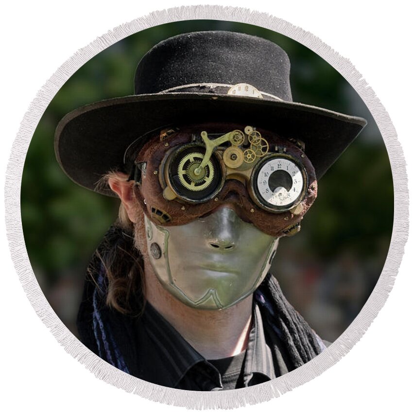 People Round Beach Towel featuring the photograph Masked Man - Steampunk by Betty Denise