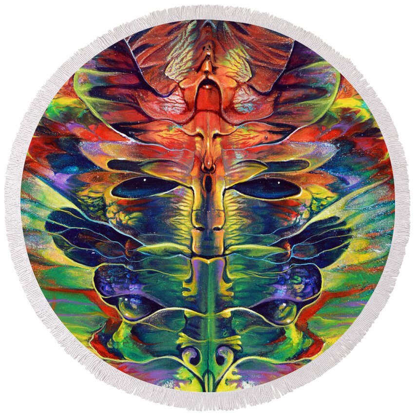 Rorshach Round Beach Towel featuring the painting Masqparade 1 by Ricardo Chavez-Mendez