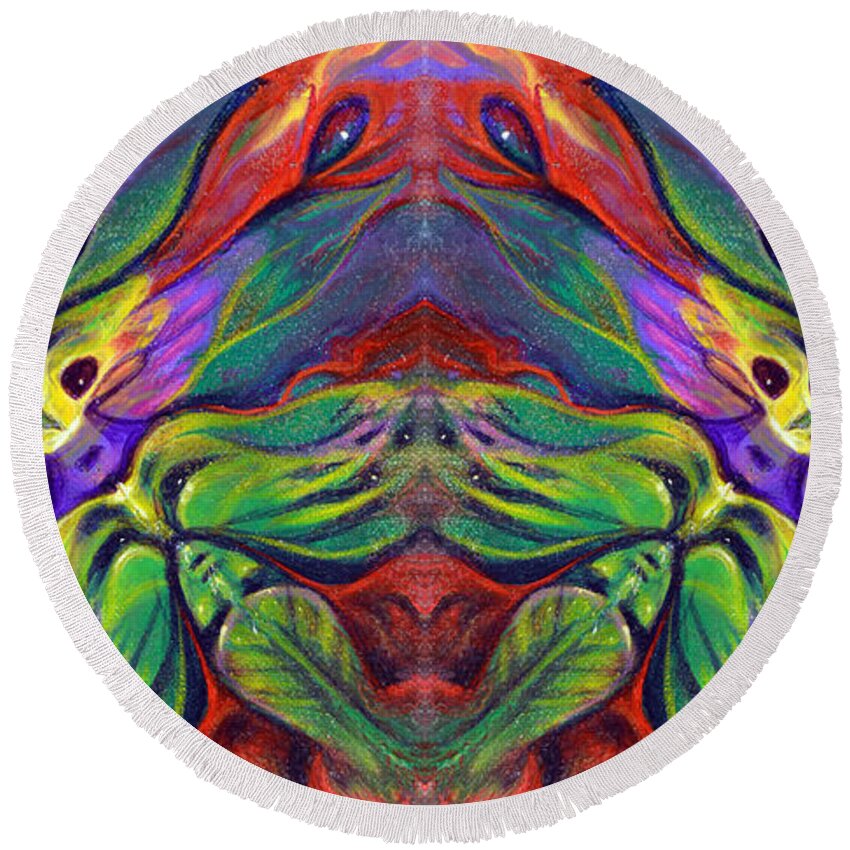 Rorshach Round Beach Towel featuring the painting Masqparade Tapestry 7B by Ricardo Chavez-Mendez