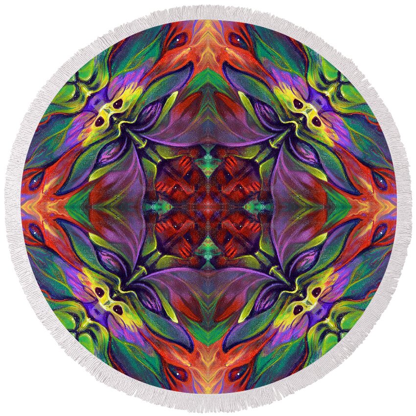 Rorshach Round Beach Towel featuring the painting Masqparade Tapestry 7D by Ricardo Chavez-Mendez