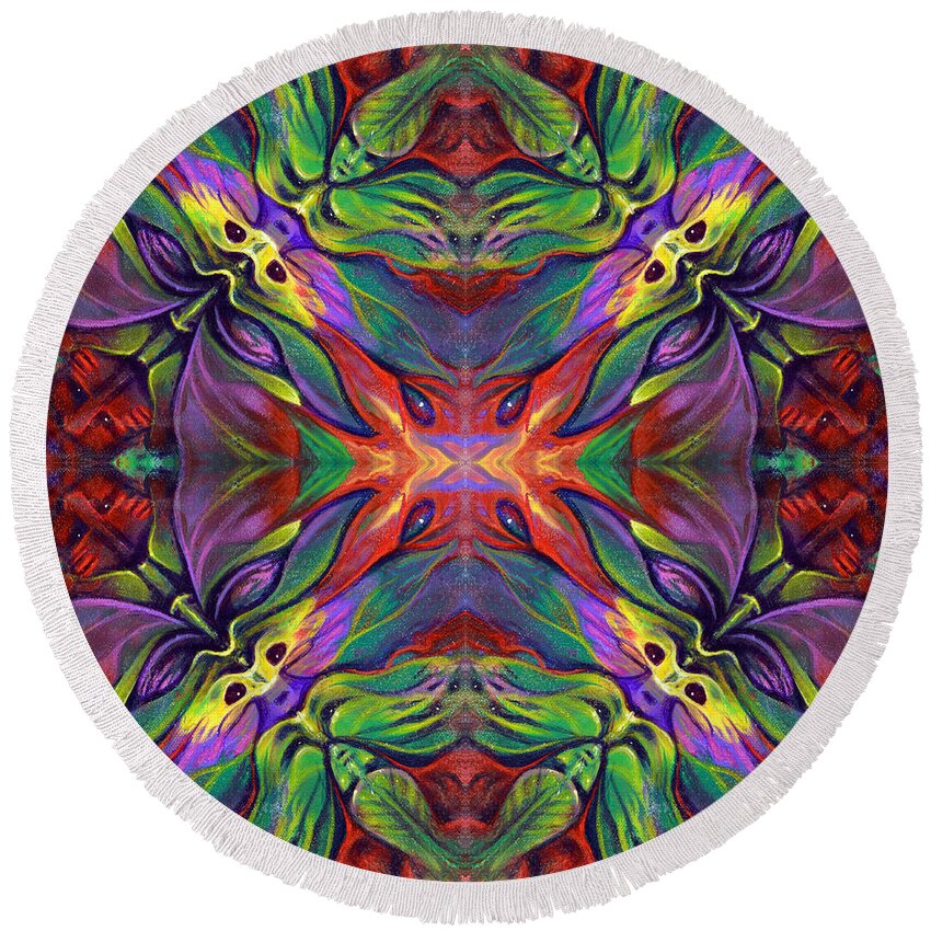 Rorshach Round Beach Towel featuring the painting Masqparade Tapestry 7E by Ricardo Chavez-Mendez