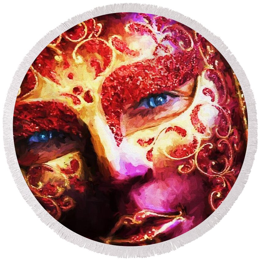 Mask Round Beach Towel featuring the digital art Masquerade 2 by Charmaine Zoe
