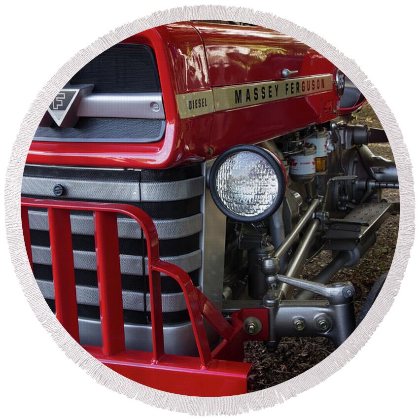 Tractor Round Beach Towel featuring the photograph Massey Ferguson by Mike Eingle