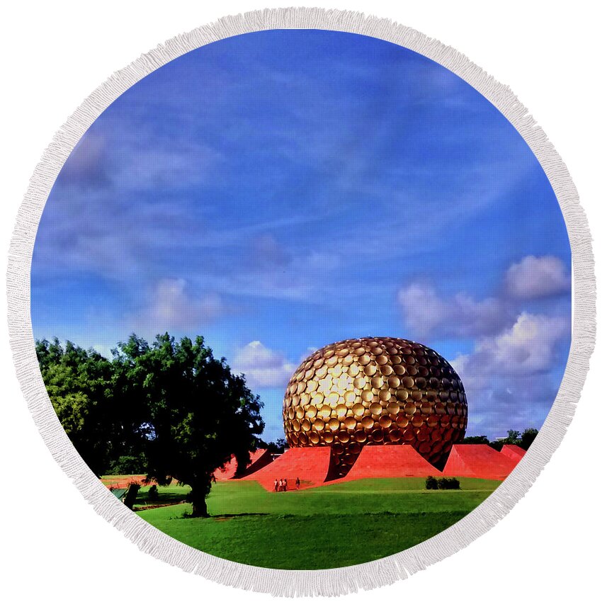 India Round Beach Towel featuring the photograph Matrimandir at Auroville, India by Misentropy