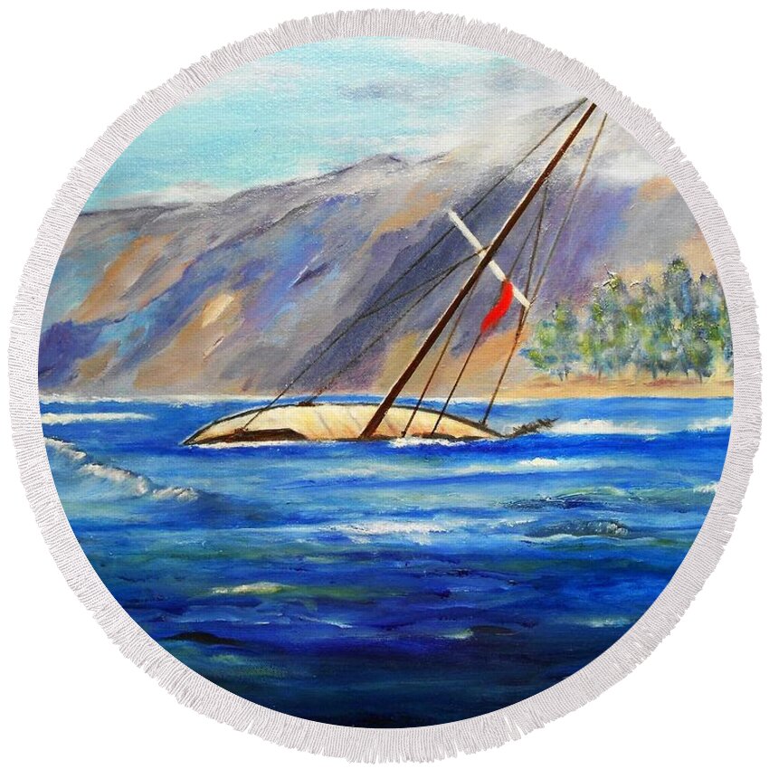 Maui Round Beach Towel featuring the painting Maui Boat by Jamie Frier