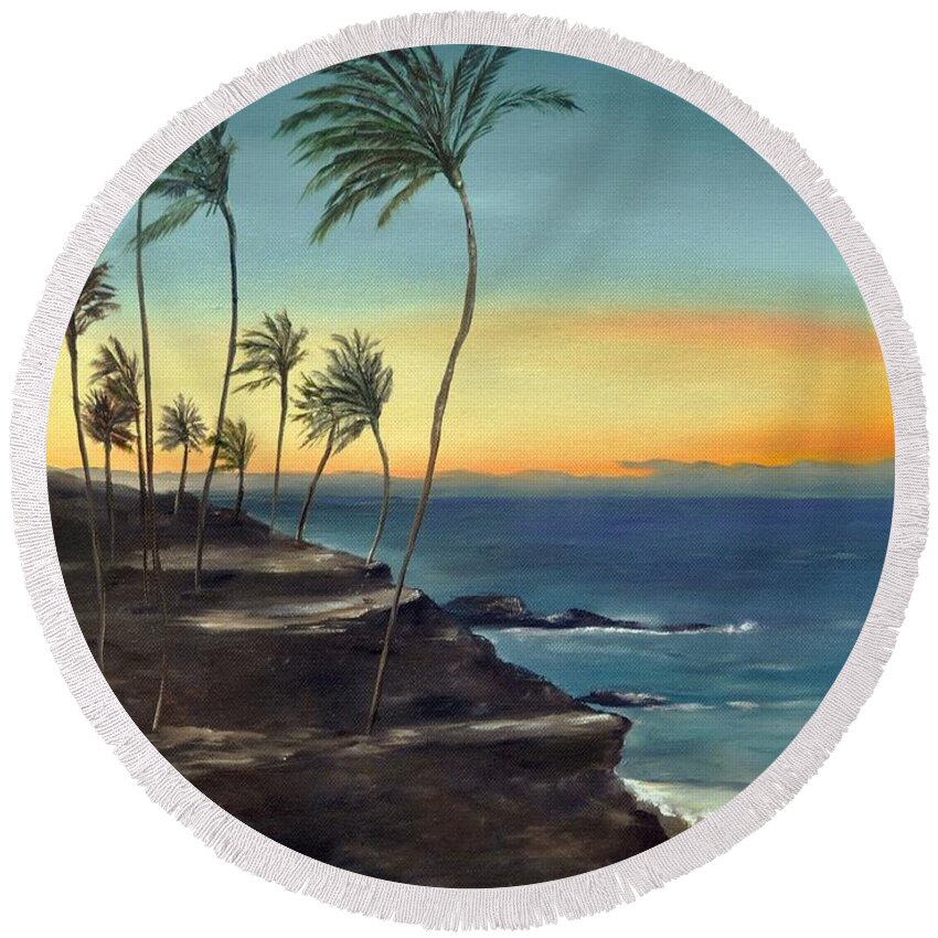 Maui Round Beach Towel featuring the painting Maui by Carol Sweetwood