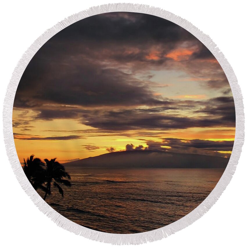 Maui Round Beach Towel featuring the digital art Maui Incredible Sunset by Joan Minchak