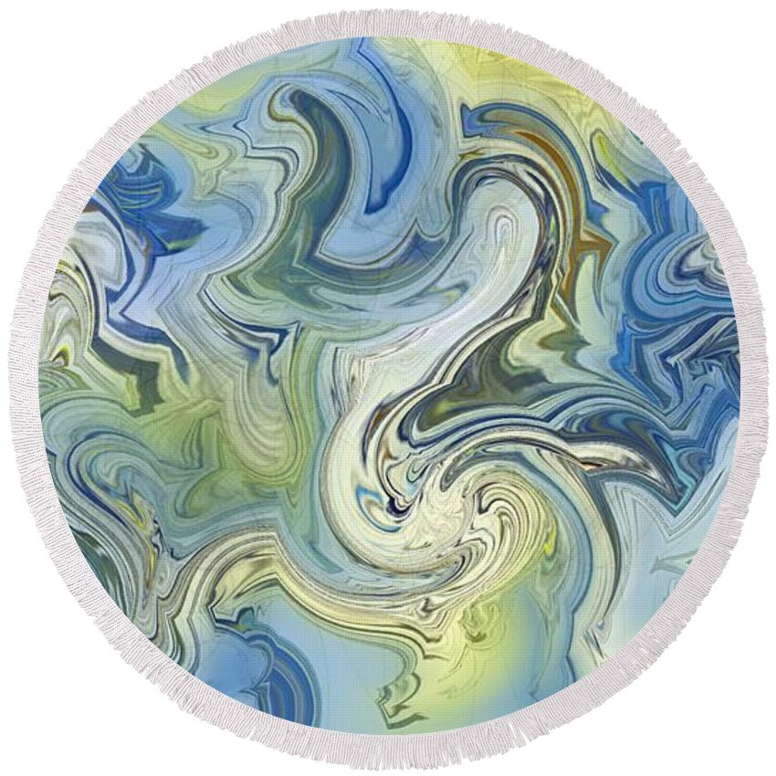 Blue Round Beach Towel featuring the painting May Reflections by Christina Wedberg