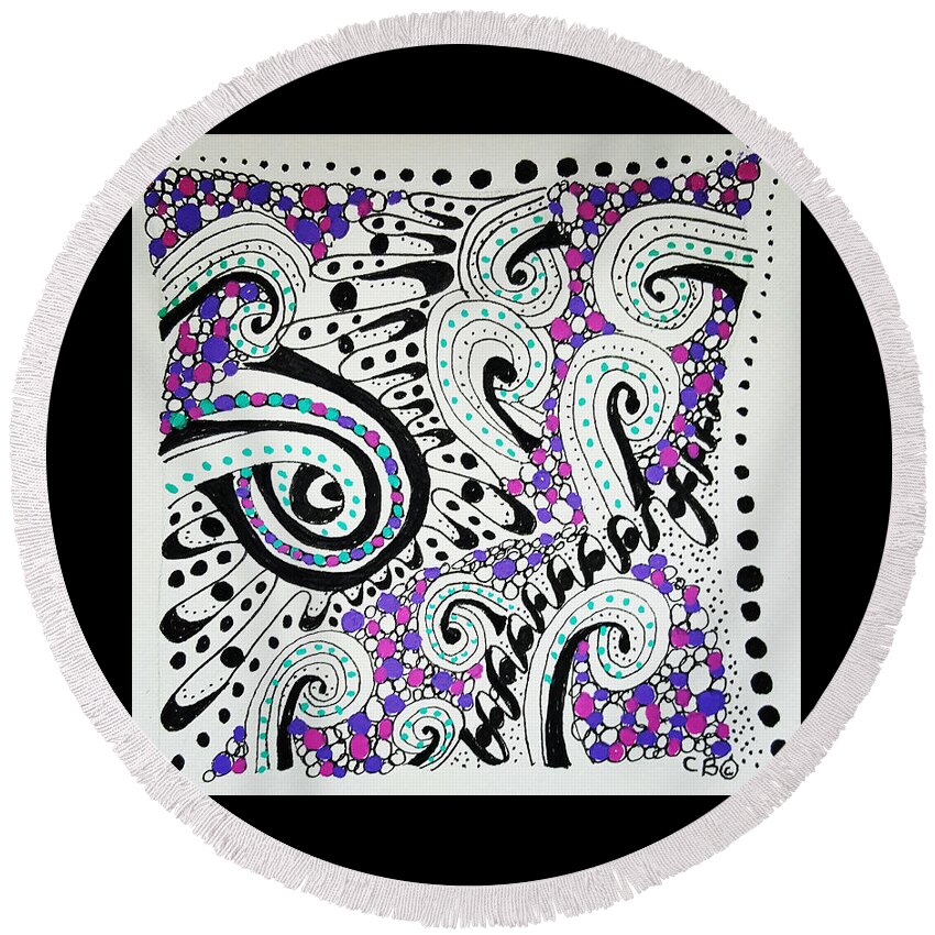 Zentangle Round Beach Towel featuring the drawing Maze by Carole Brecht