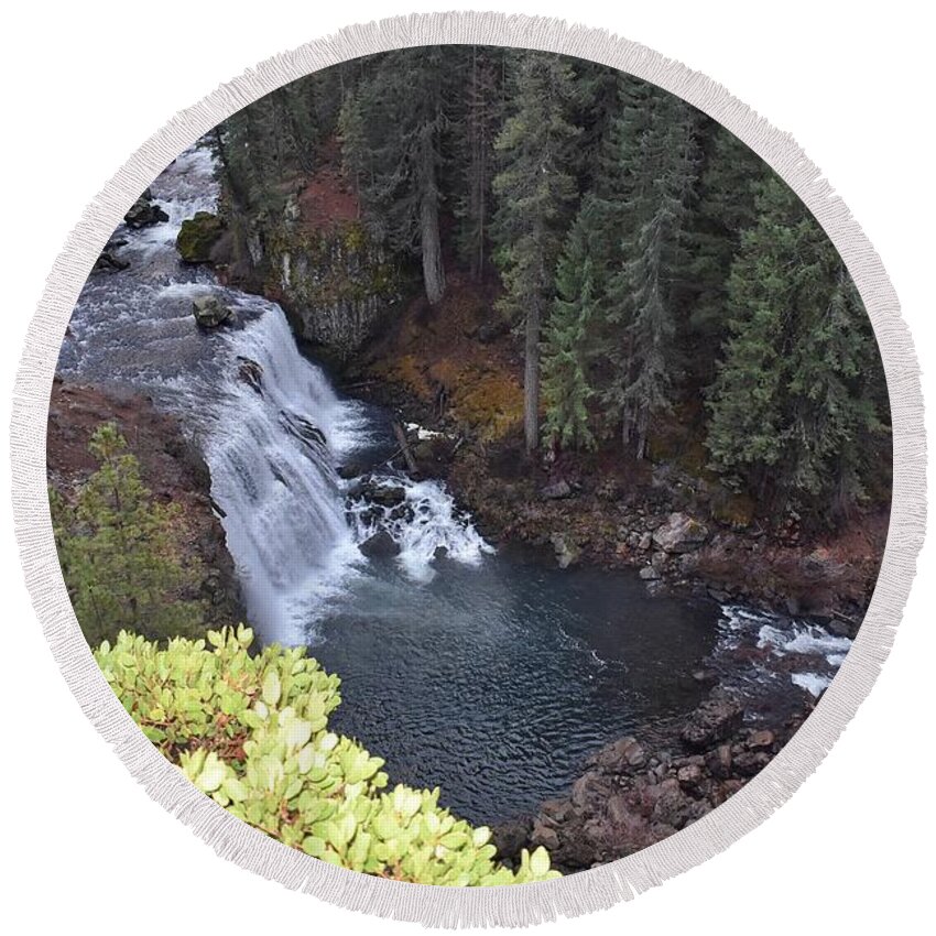 Mccloud Falls Round Beach Towel featuring the photograph McCloud River Falls by Maria Jansson