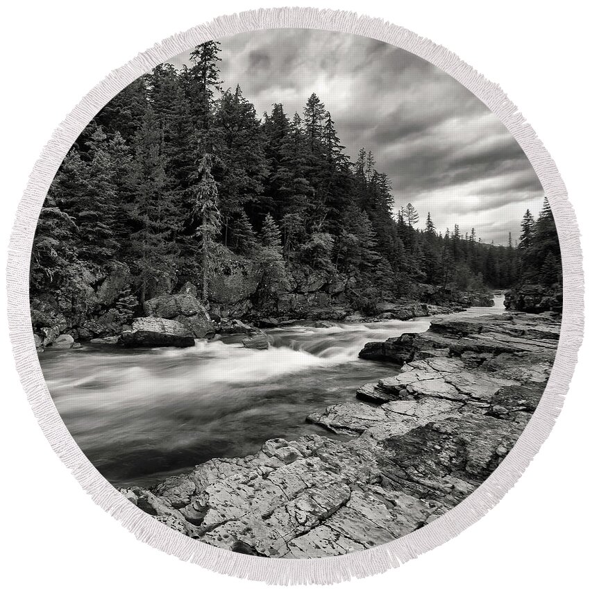 Glacier National Park Round Beach Towel featuring the photograph McDonald Creek by Art Cole